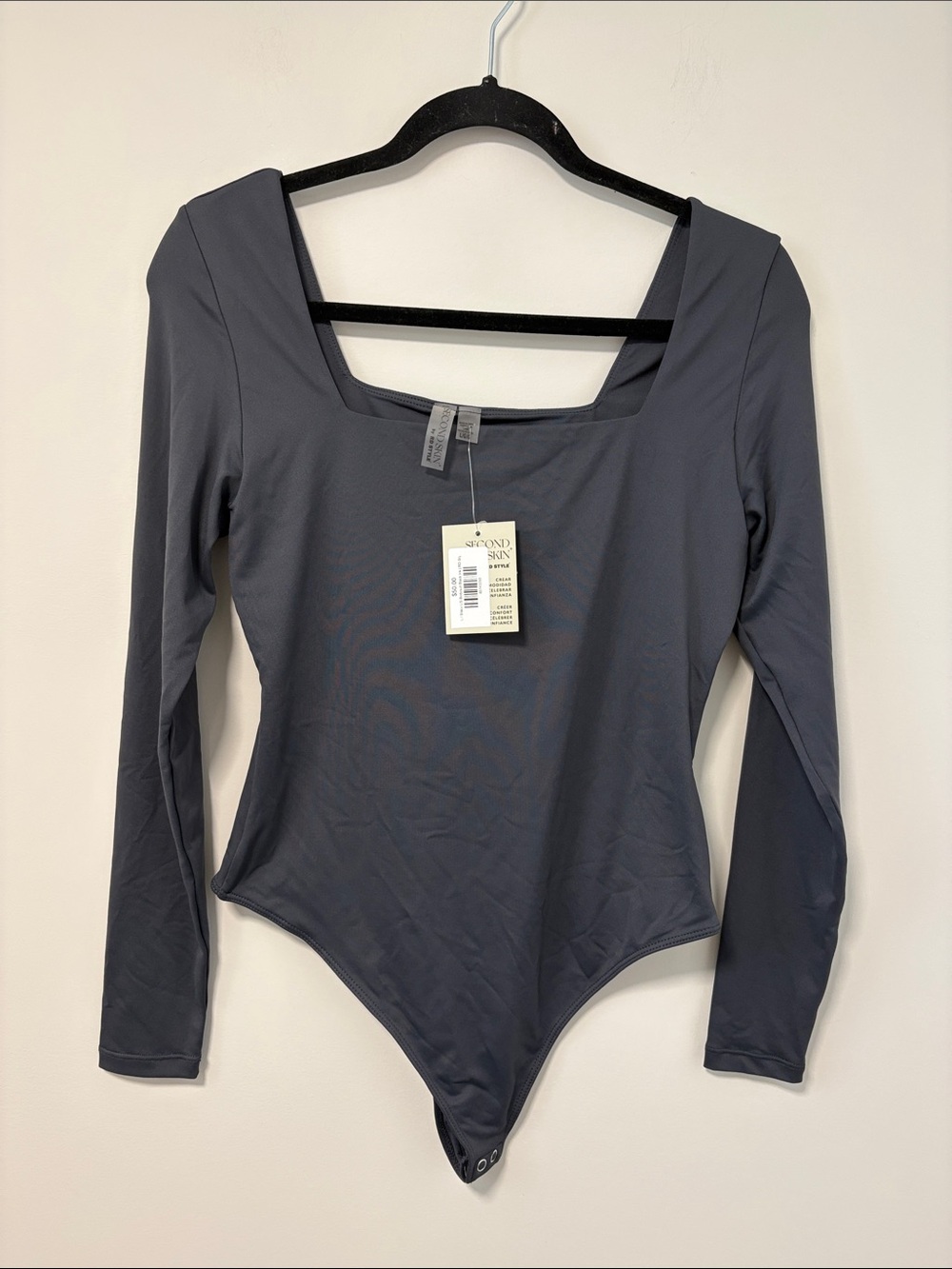 NWT RD Style Long Sleeve Square Neck Bodysuit - Charcoal